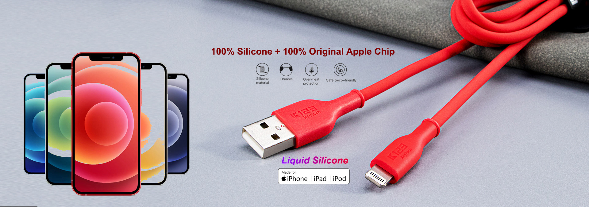 KAL055/056- Silicone MFi Apple Lightning to USB A/C Charger USB Cable C89 C94 Connector Super Speed